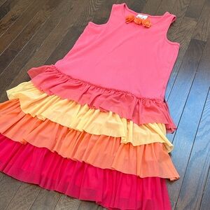 Hanna Andersson Girls 160 (14) Pink Orange Tiered Ruffle Twirl Dress Easter